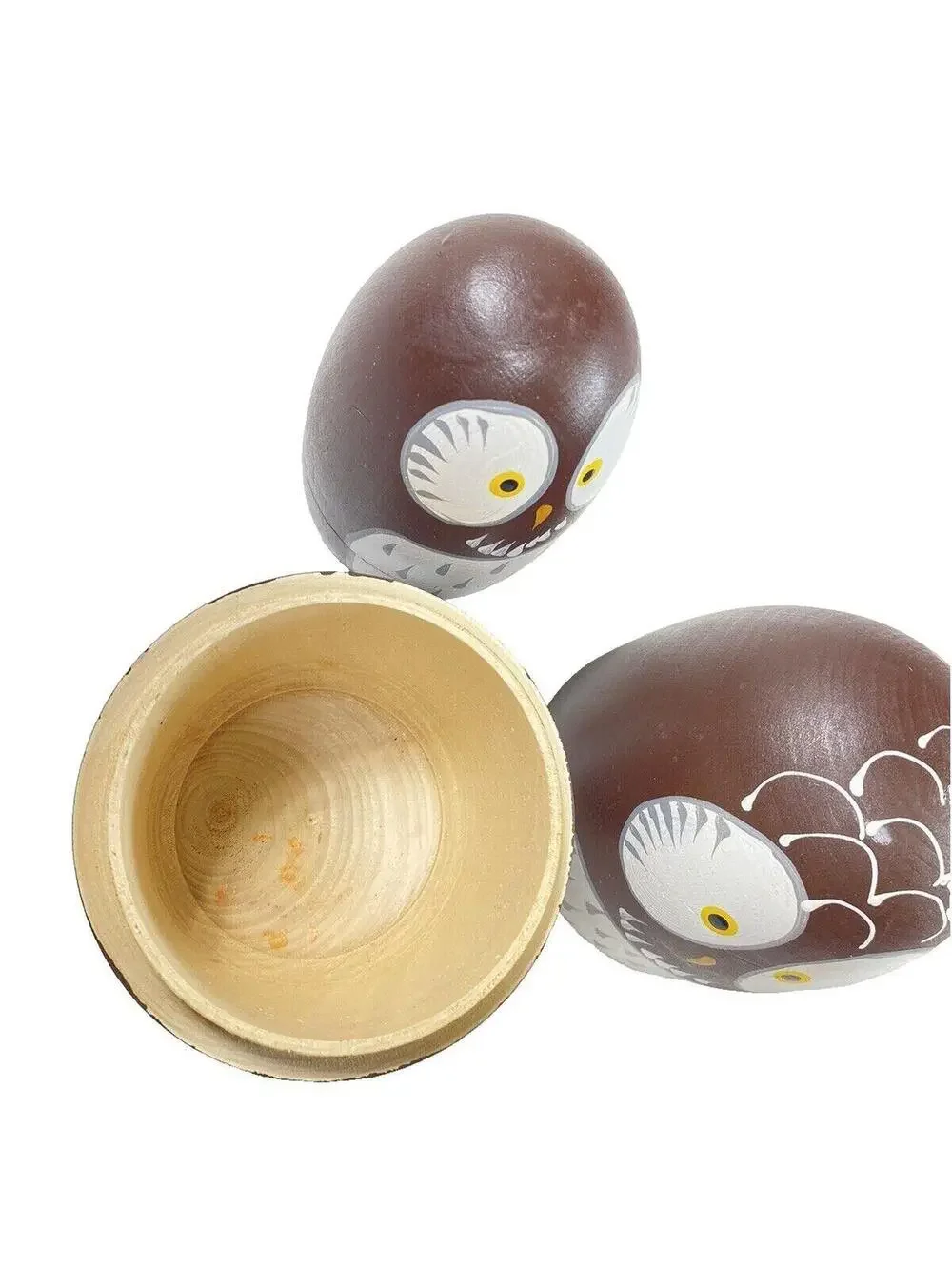 Wooden Owl Nesting Dolls - 10 Piece Set - Brown and White - Hand-Painted